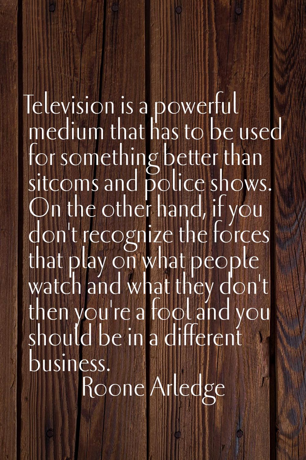 Television is a powerful medium that has to be used for something better than sitcoms and police sh
