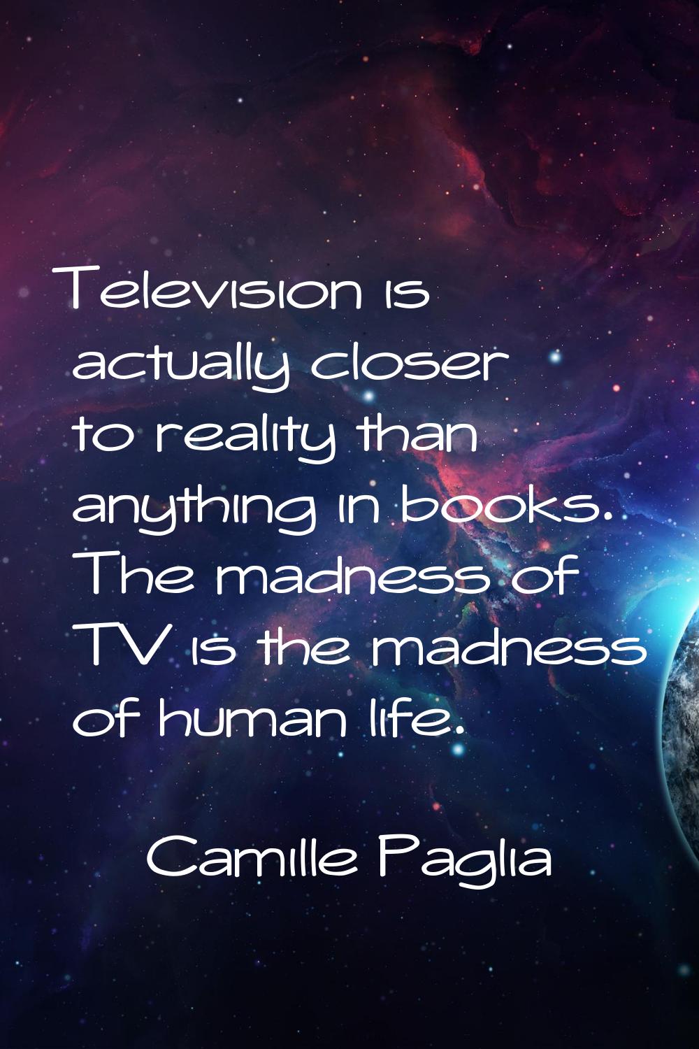 Television is actually closer to reality than anything in books. The madness of TV is the madness o