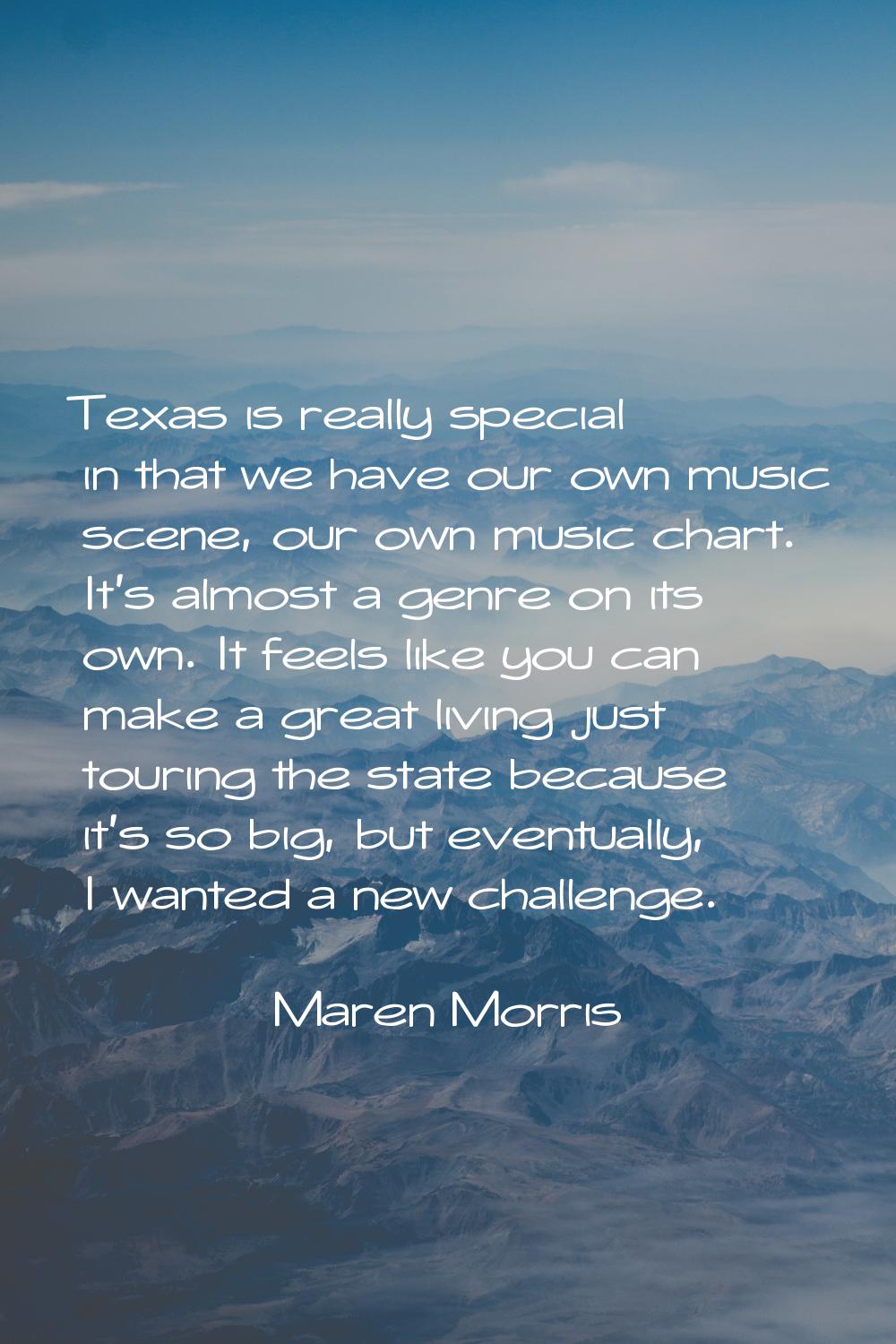 Texas is really special in that we have our own music scene, our own music chart. It's almost a gen
