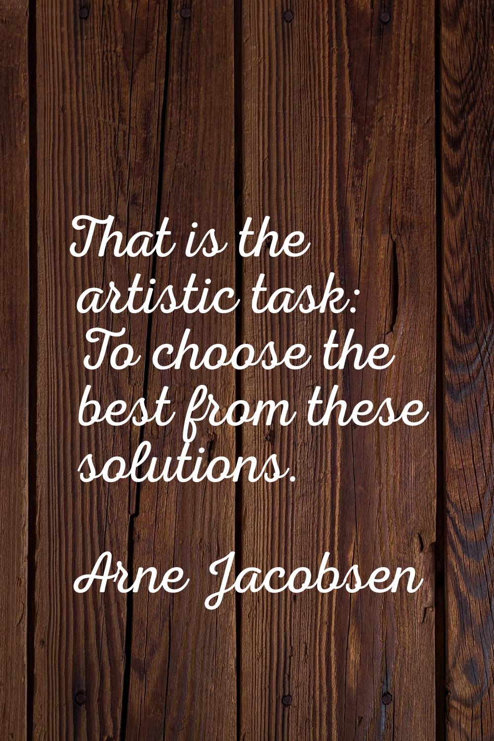 That is the artistic task: To choose the best from these solutions.