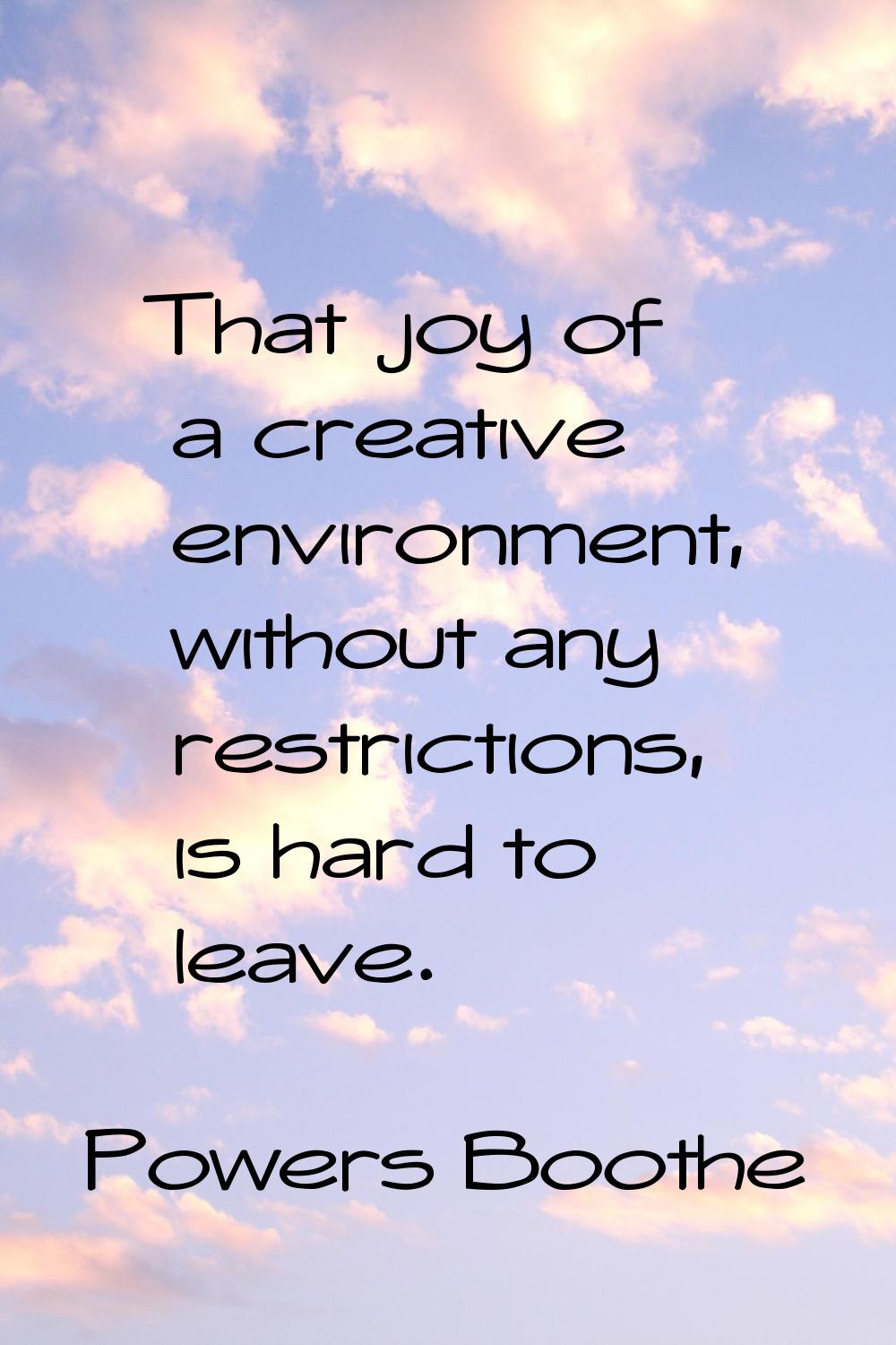 That joy of a creative environment, without any restrictions, is hard to leave.