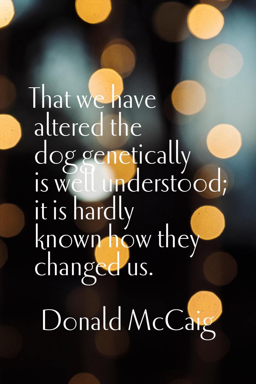 That we have altered the dog genetically is well understood; it is hardly known how they changed us