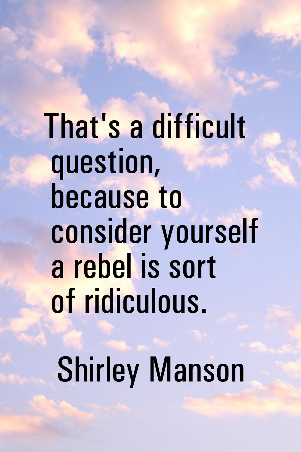 That's a difficult question, because to consider yourself a rebel is sort of ridiculous.