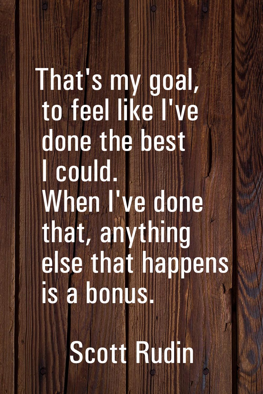 That's my goal, to feel like I've done the best I could. When I've done that, anything else that ha