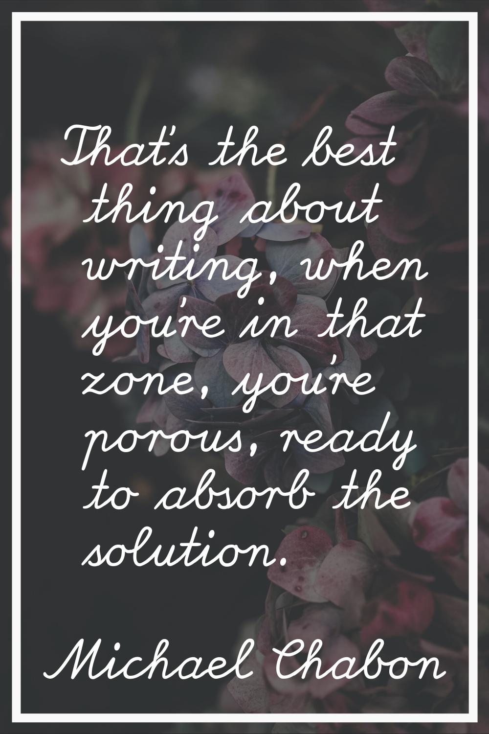 That's the best thing about writing, when you're in that zone, you're porous, ready to absorb the s