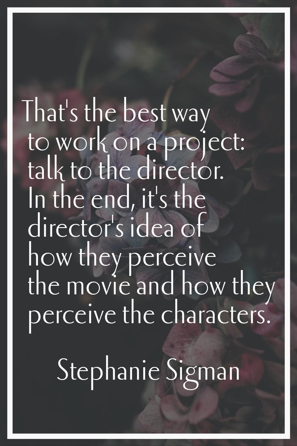 That's the best way to work on a project: talk to the director. In the end, it's the director's ide