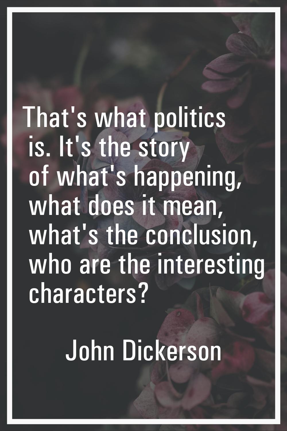 That's what politics is. It's the story of what's happening, what does it mean, what's the conclusi
