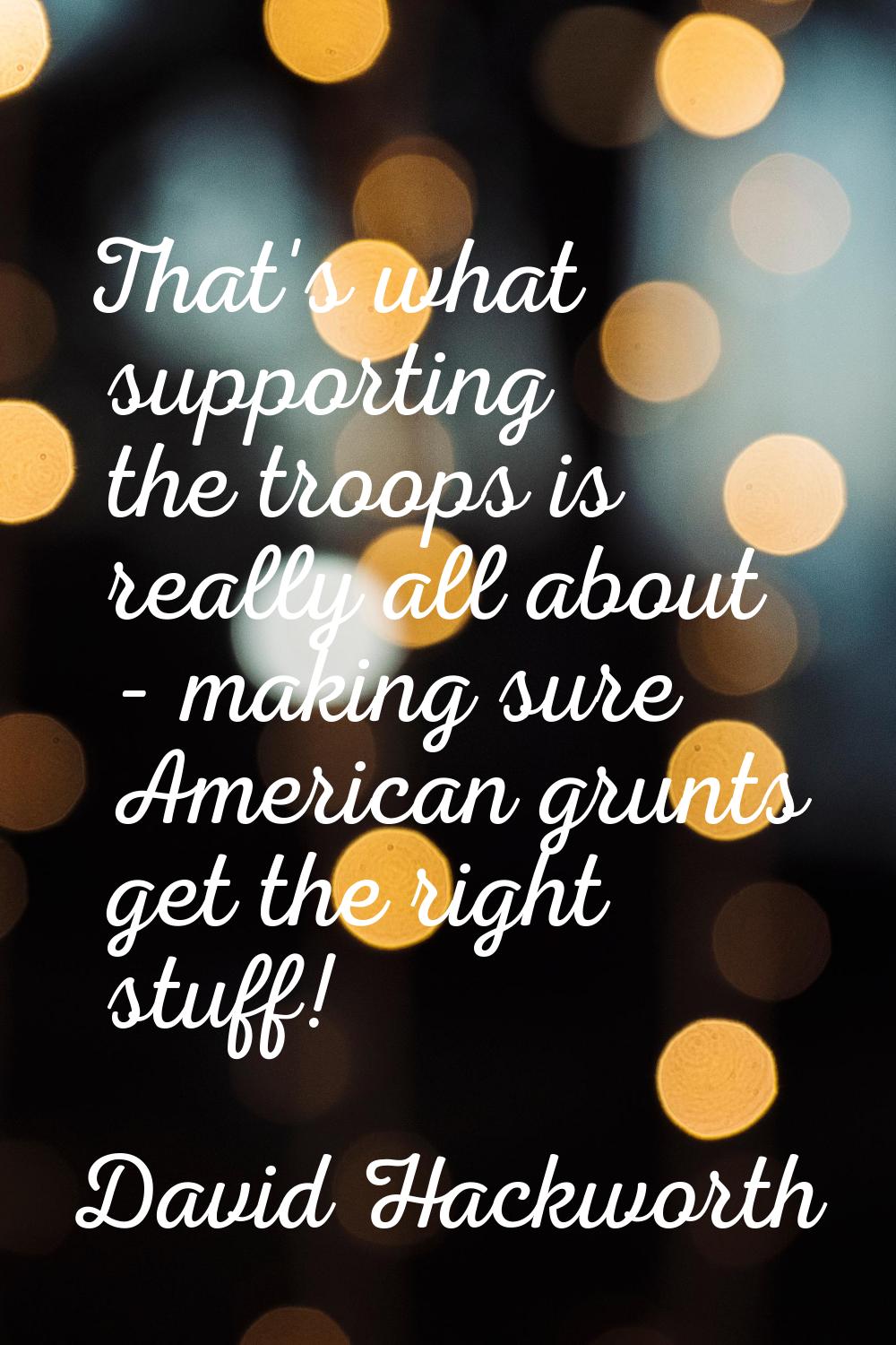 That's what supporting the troops is really all about - making sure American grunts get the right s