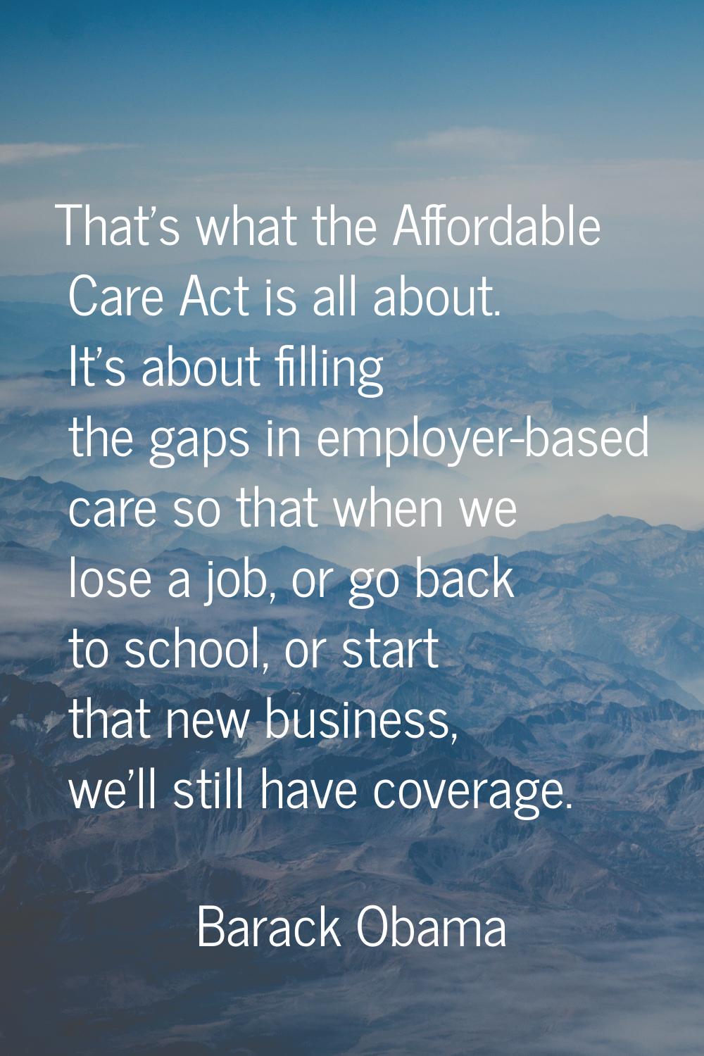 That's what the Affordable Care Act is all about. It's about filling the gaps in employer-based car