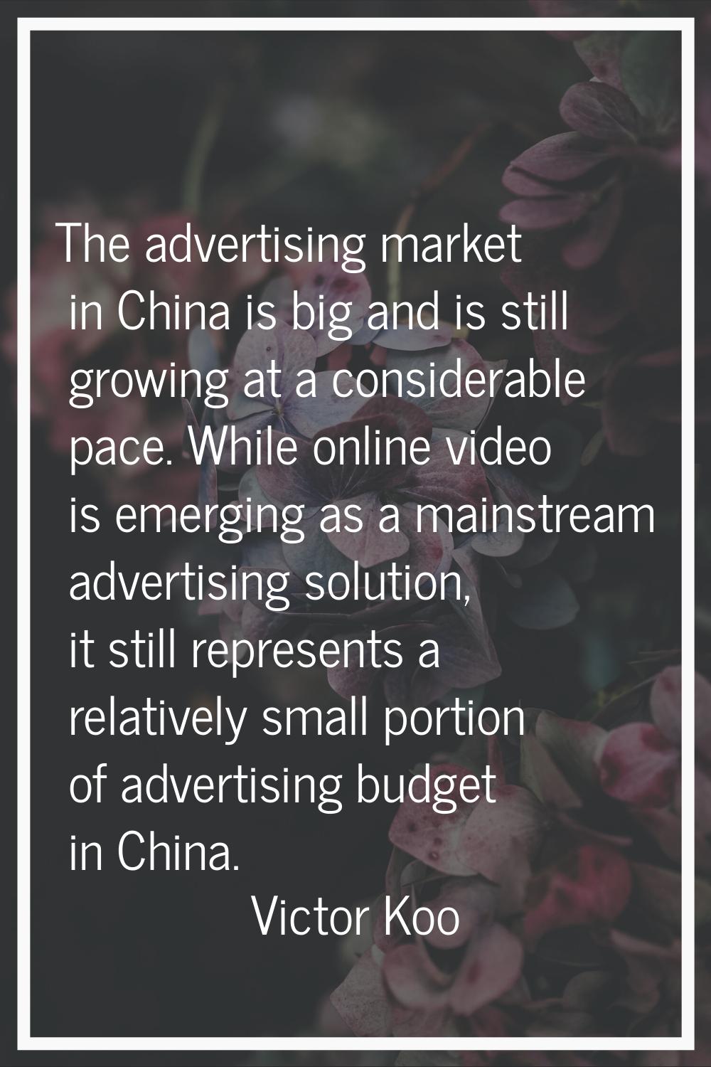 The advertising market in China is big and is still growing at a considerable pace. While online vi