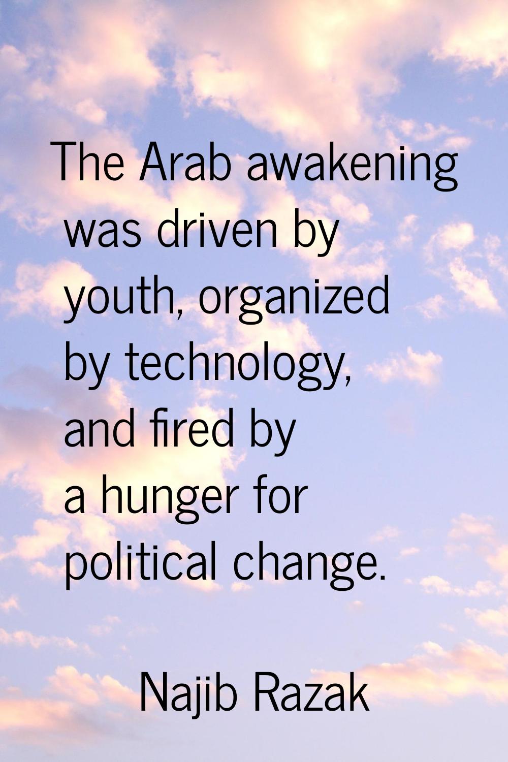 The Arab awakening was driven by youth, organized by technology, and fired by a hunger for politica