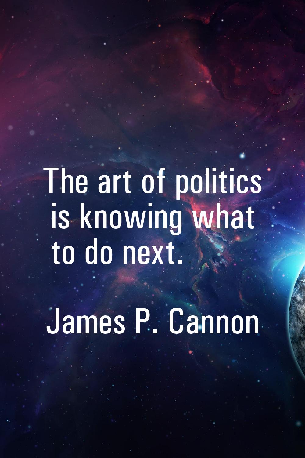 The art of politics is knowing what to do next.