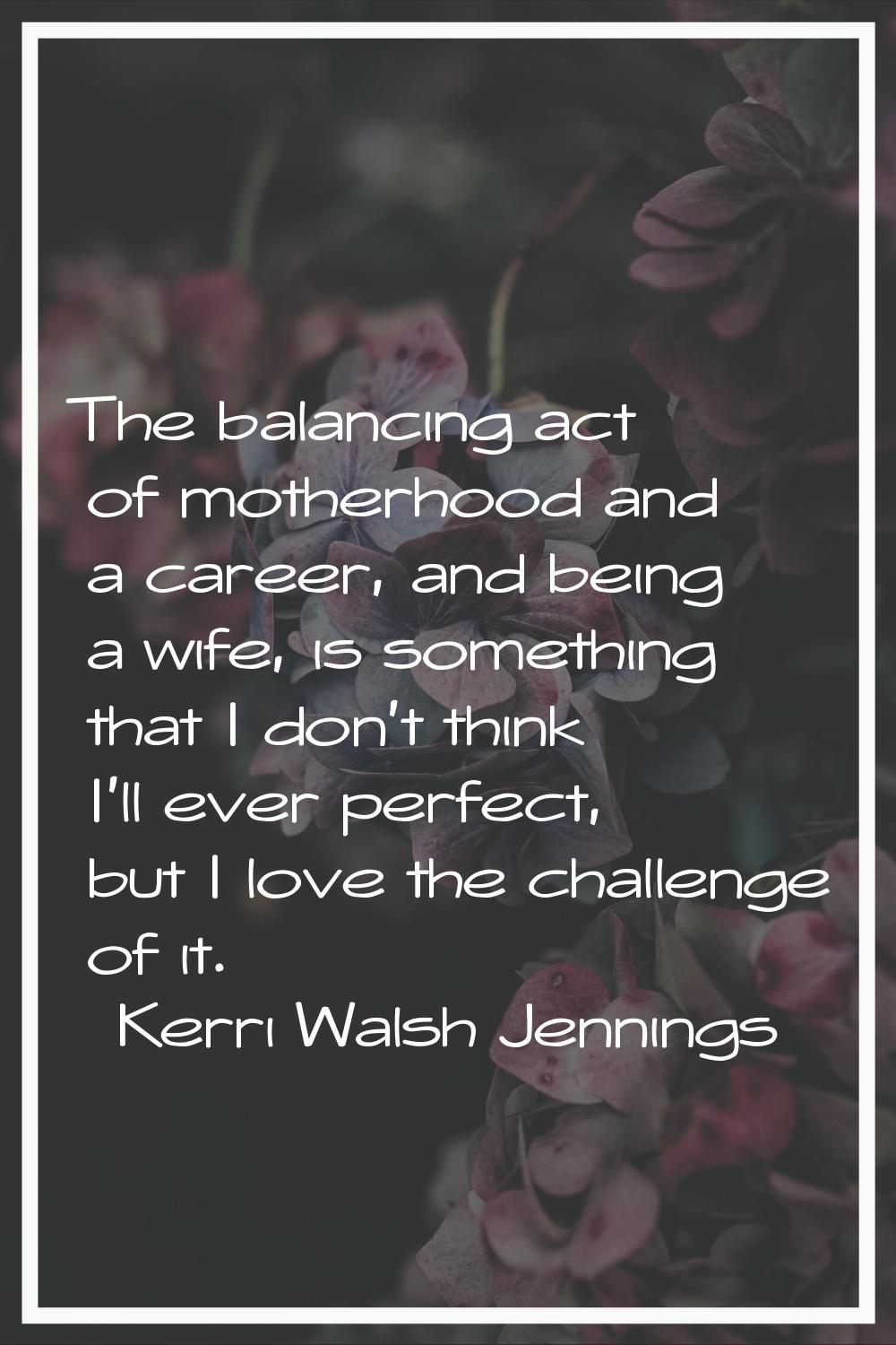The balancing act of motherhood and a career, and being a wife, is something that I don't think I'l