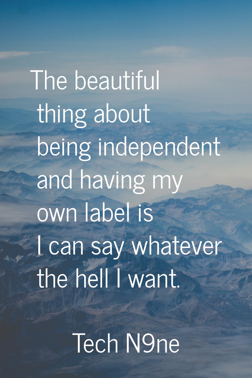 The beautiful thing about being independent and having my own label is I can say whatever the hell 