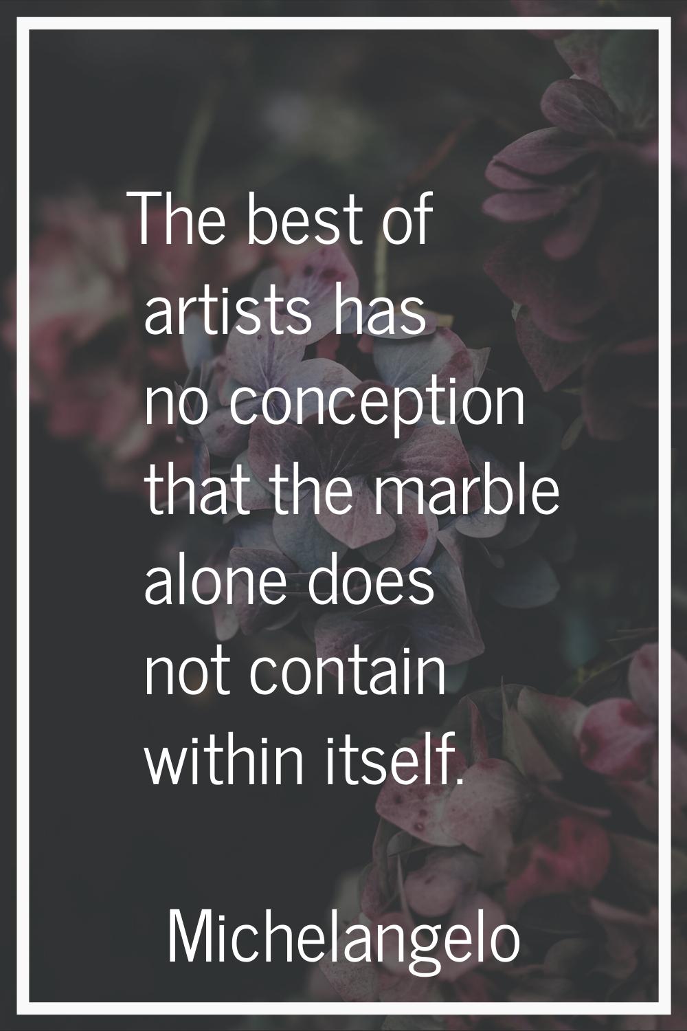 The best of artists has no conception that the marble alone does not contain within itself.
