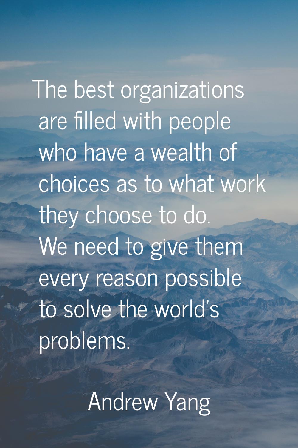 The best organizations are filled with people who have a wealth of choices as to what work they cho