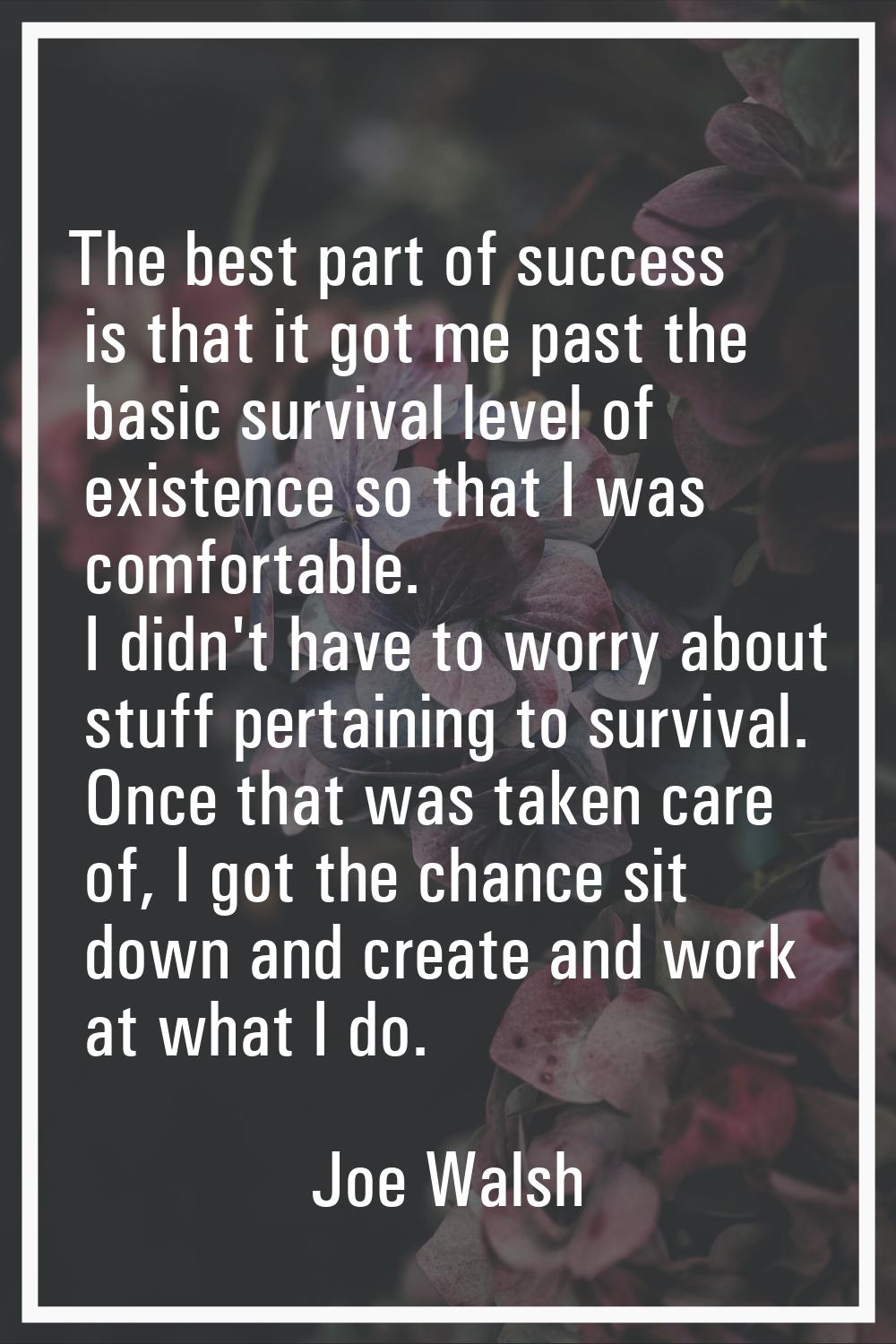 The best part of success is that it got me past the basic survival level of existence so that I was