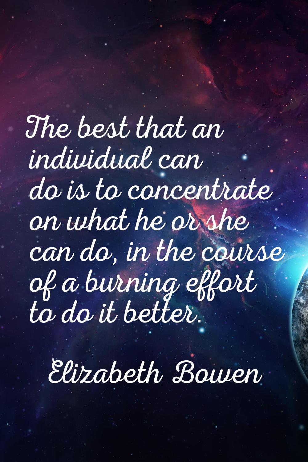 The best that an individual can do is to concentrate on what he or she can do, in the course of a b