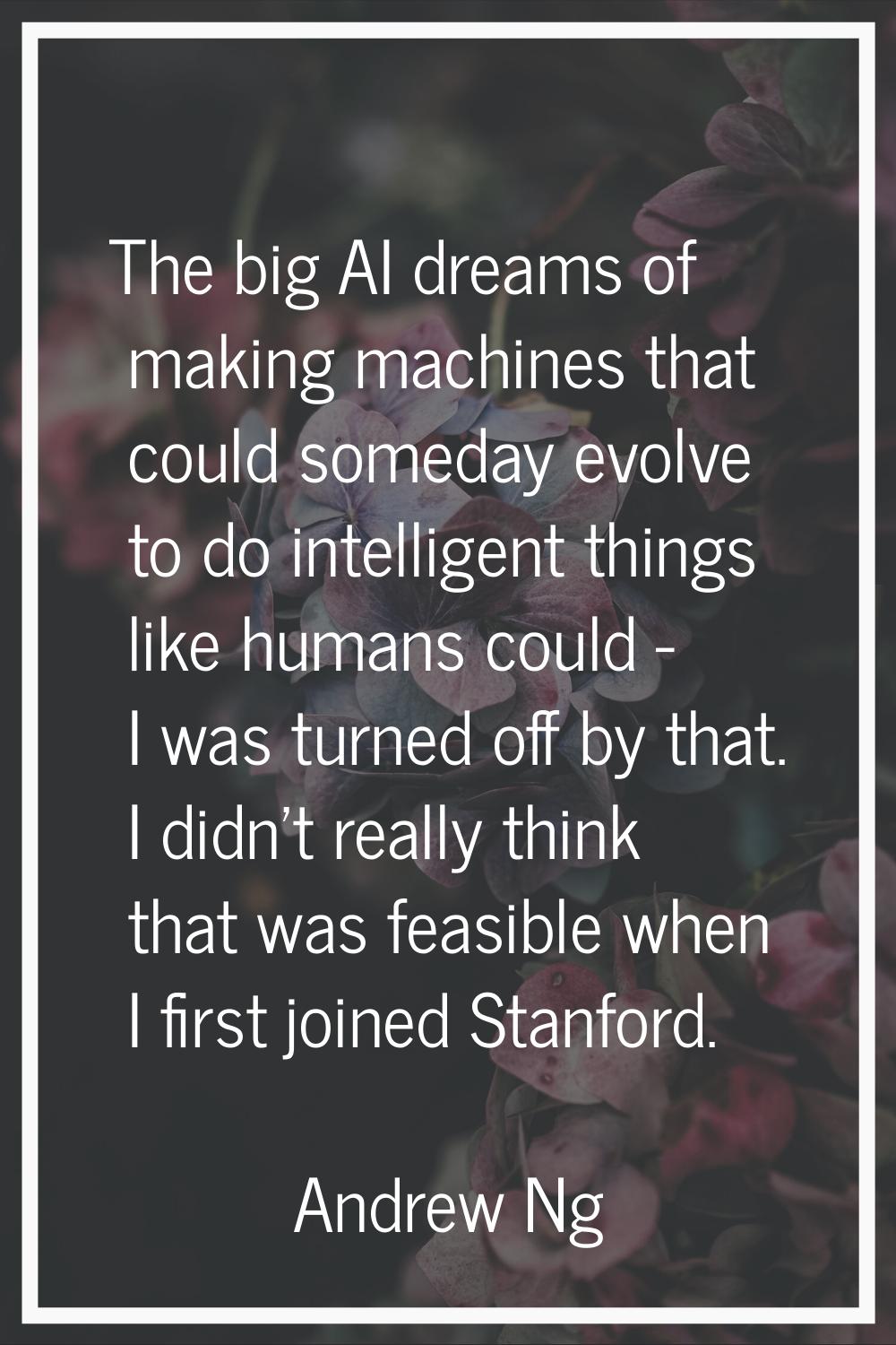 The big AI dreams of making machines that could someday evolve to do intelligent things like humans