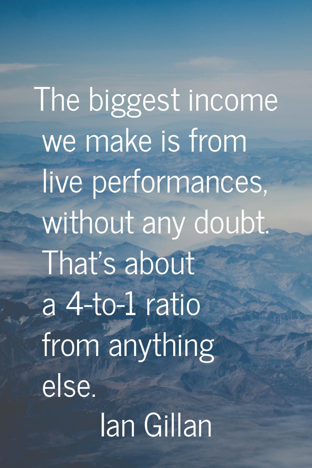 The biggest income we make is from live performances, without any doubt. That's about a 4-to-1 rati