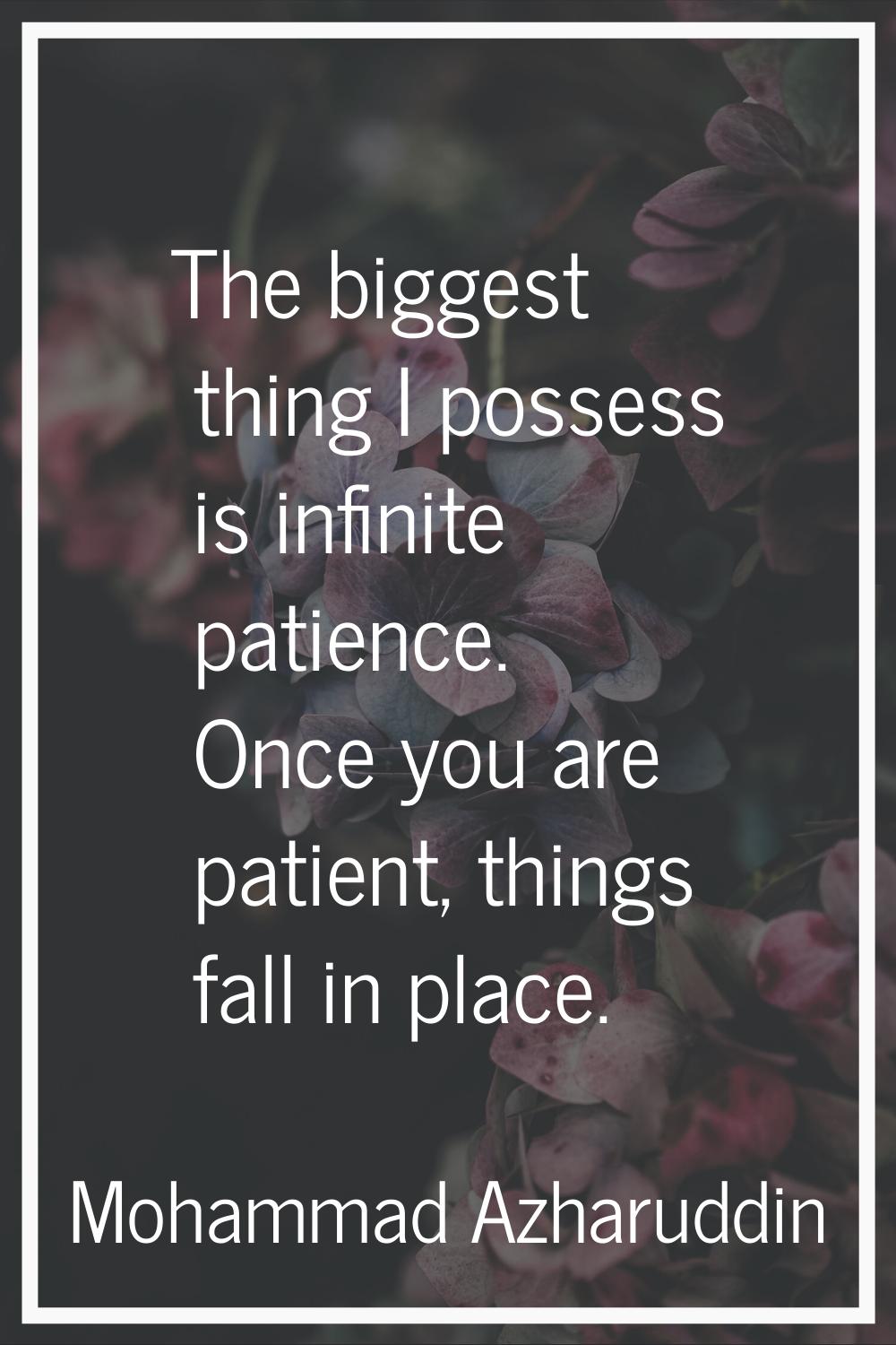 The biggest thing I possess is infinite patience. Once you are patient, things fall in place.