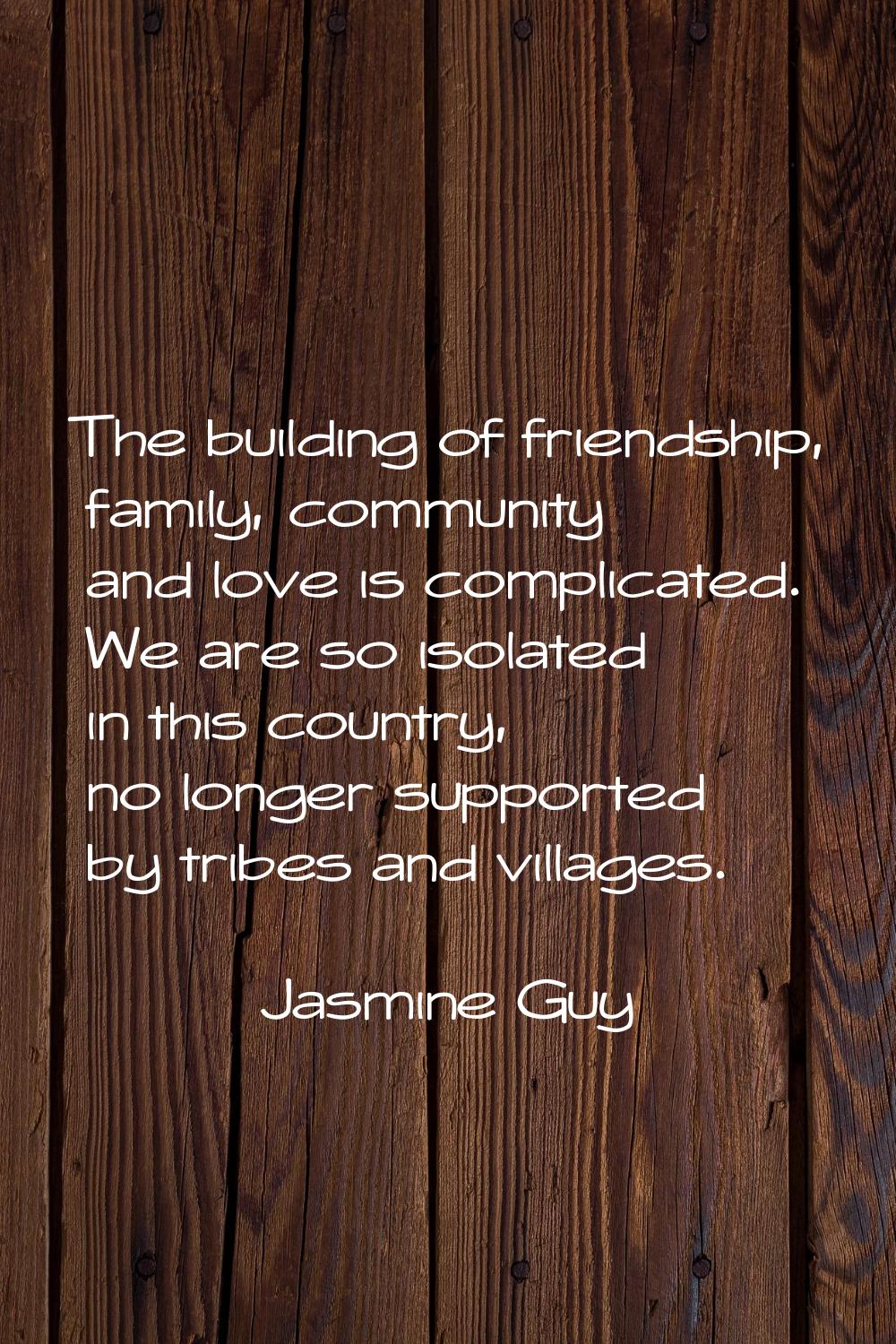 The building of friendship, family, community and love is complicated. We are so isolated in this c