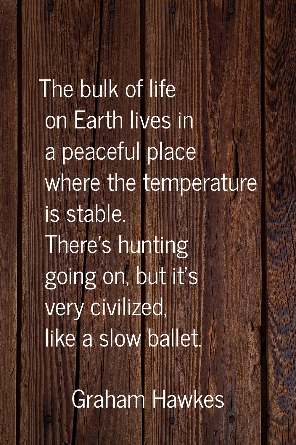 The bulk of life on Earth lives in a peaceful place where the temperature is stable. There's huntin