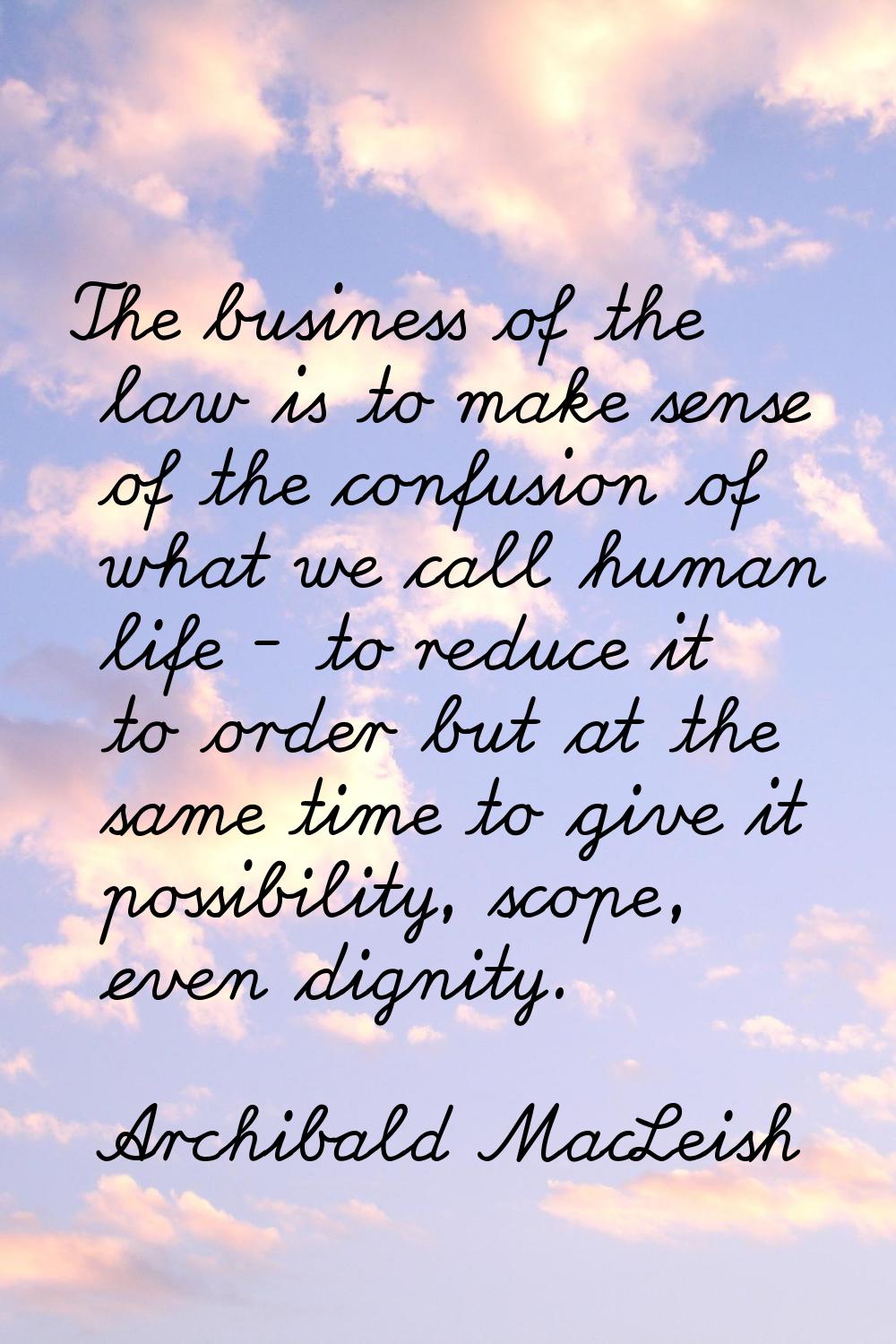 The business of the law is to make sense of the confusion of what we call human life - to reduce it