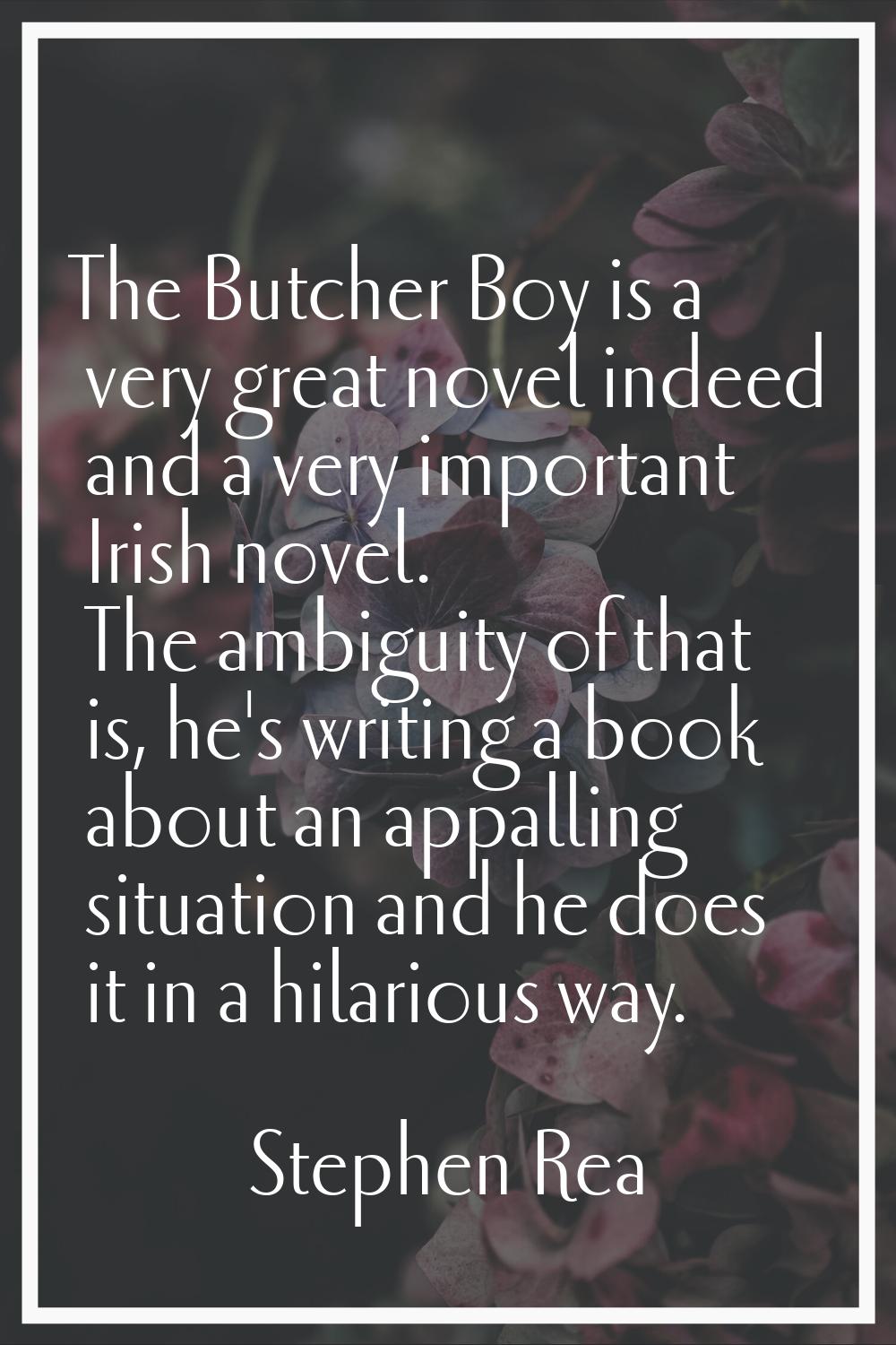 The Butcher Boy is a very great novel indeed and a very important Irish novel. The ambiguity of tha