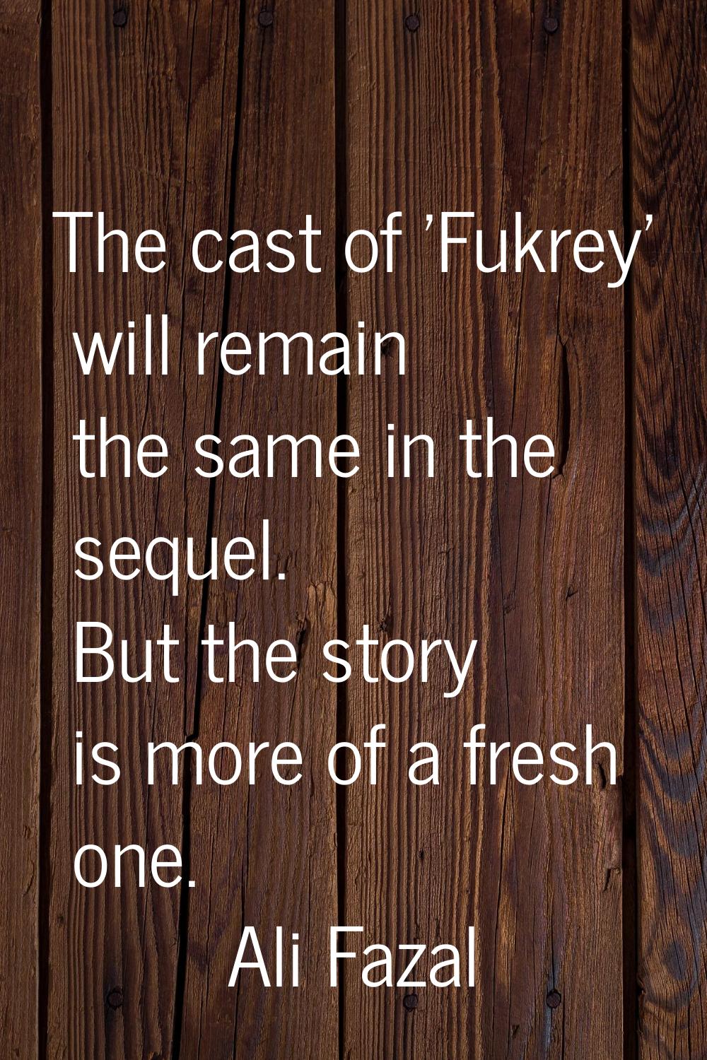 The cast of 'Fukrey' will remain the same in the sequel. But the story is more of a fresh one.