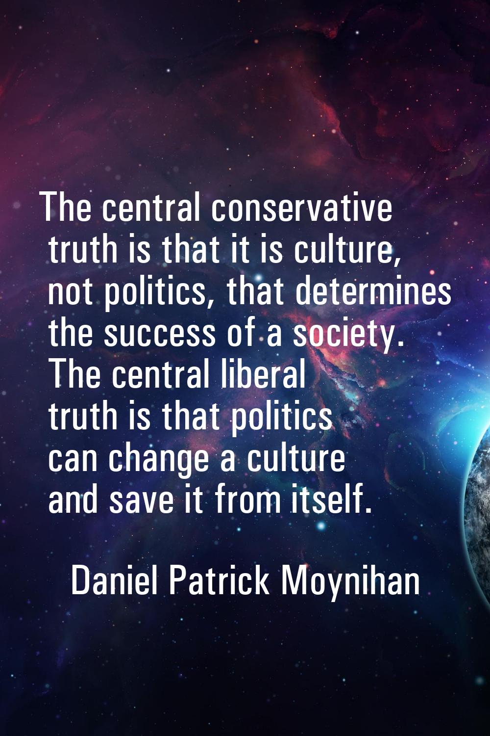 The central conservative truth is that it is culture, not politics, that determines the success of 