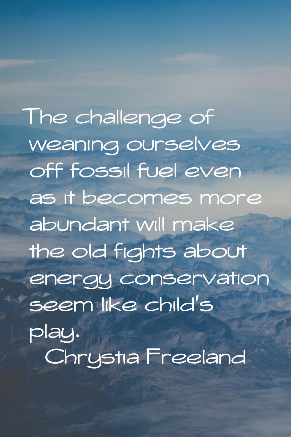 The challenge of weaning ourselves off fossil fuel even as it becomes more abundant will make the o