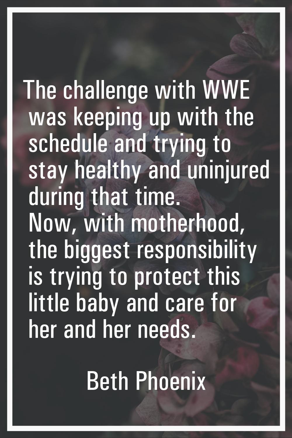 The challenge with WWE was keeping up with the schedule and trying to stay healthy and uninjured du