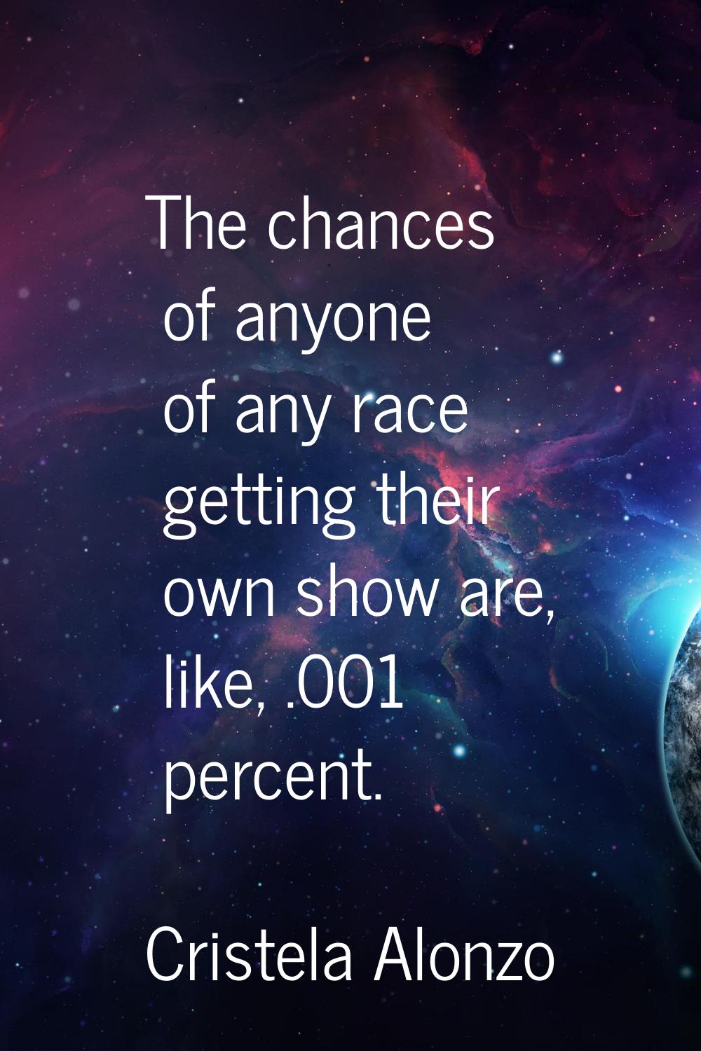The chances of anyone of any race getting their own show are, like, .001 percent.