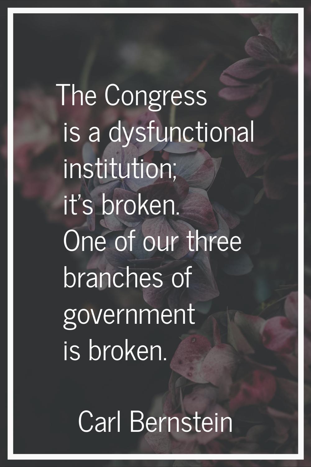 The Congress is a dysfunctional institution; it's broken. One of our three branches of government i