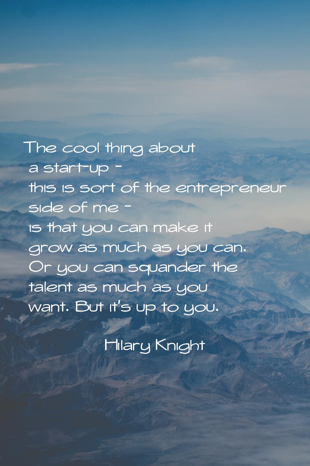 The cool thing about a start-up - this is sort of the entrepreneur side of me - is that you can mak
