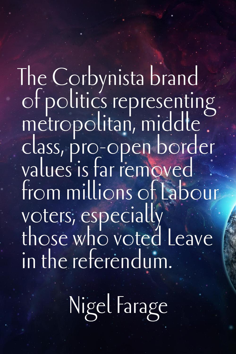 The Corbynista brand of politics representing metropolitan, middle class, pro-open border values is