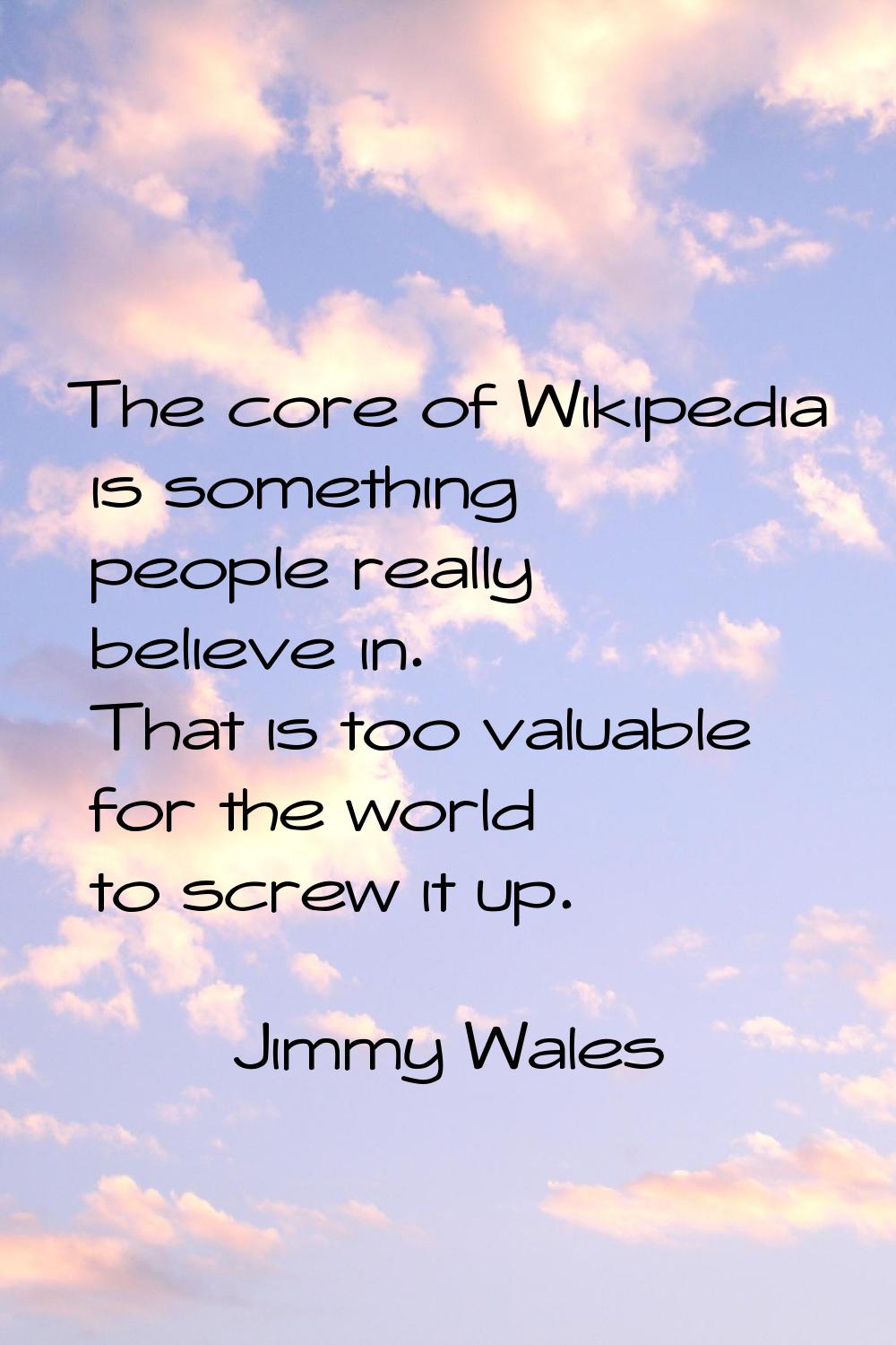 The core of Wikipedia is something people really believe in. That is too valuable for the world to 