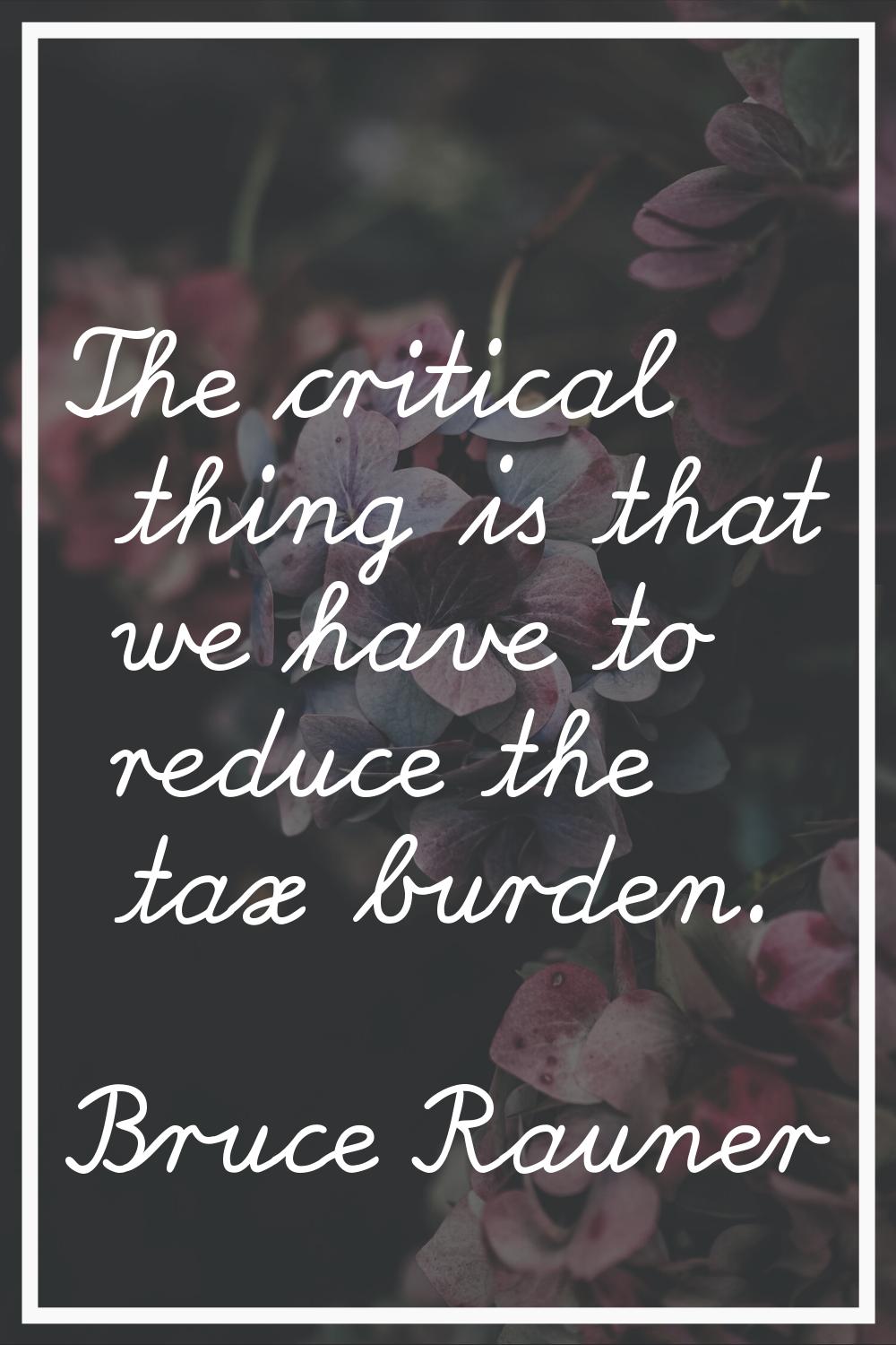The critical thing is that we have to reduce the tax burden.