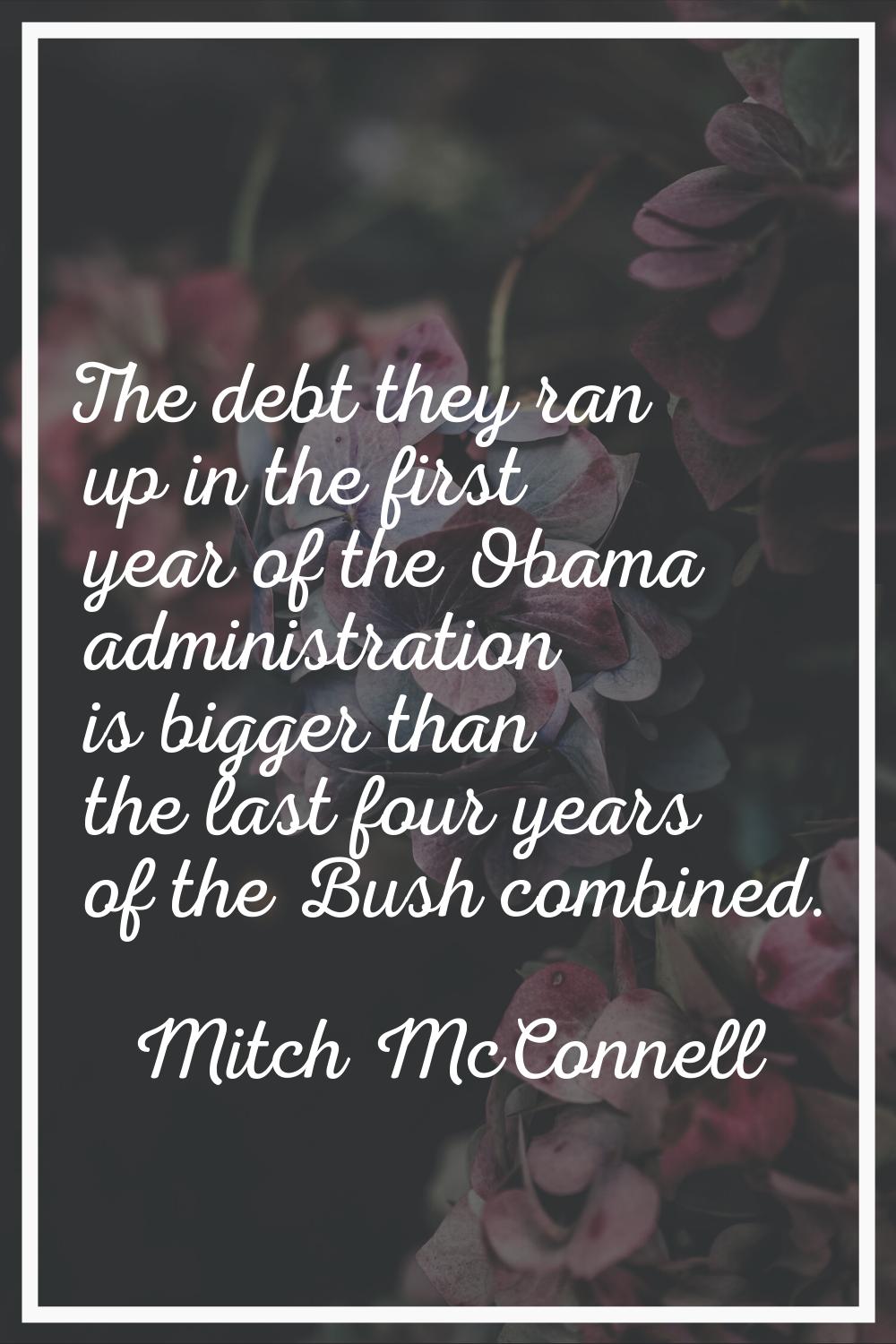 The debt they ran up in the first year of the Obama administration is bigger than the last four yea