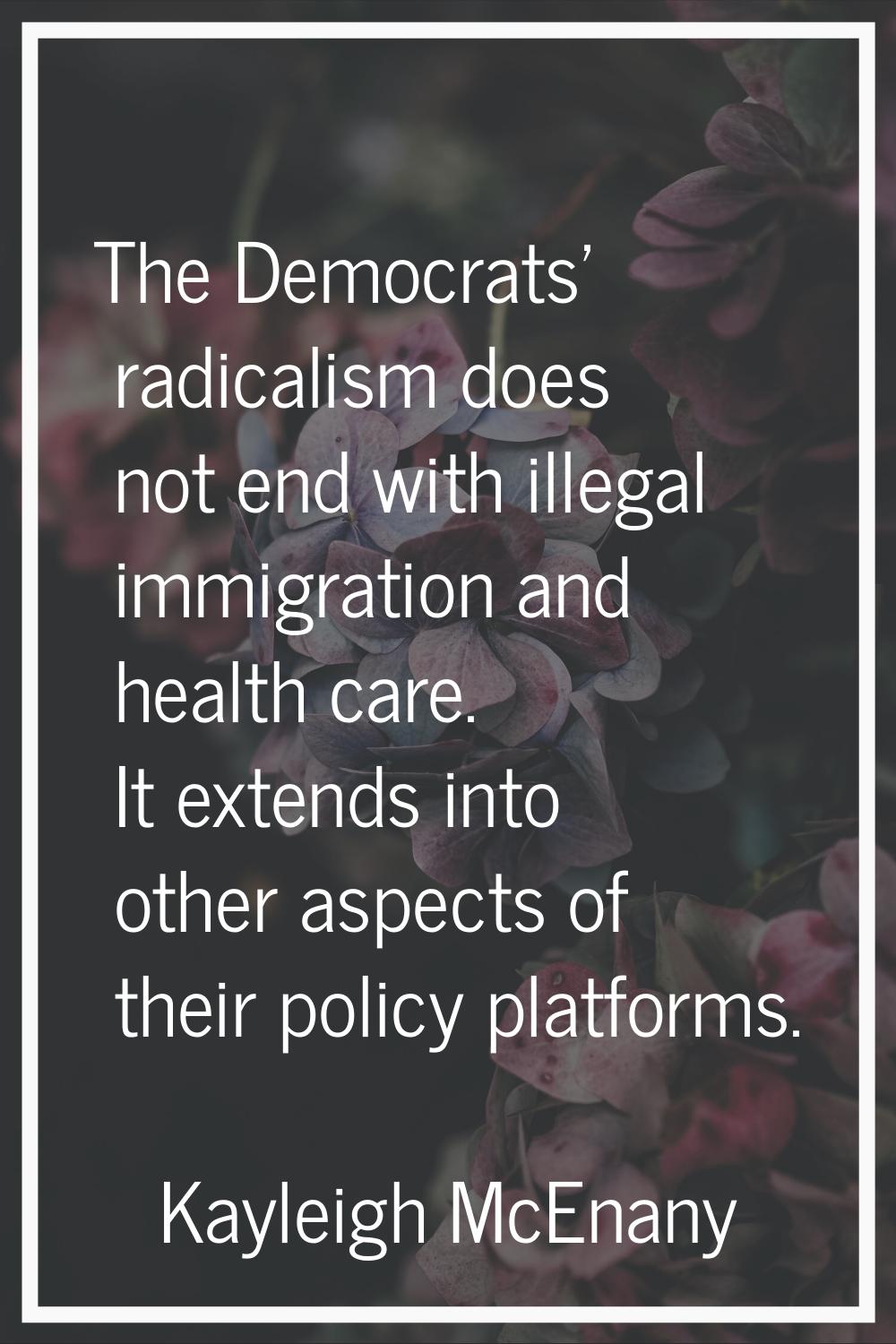 The Democrats' radicalism does not end with illegal immigration and health care. It extends into ot