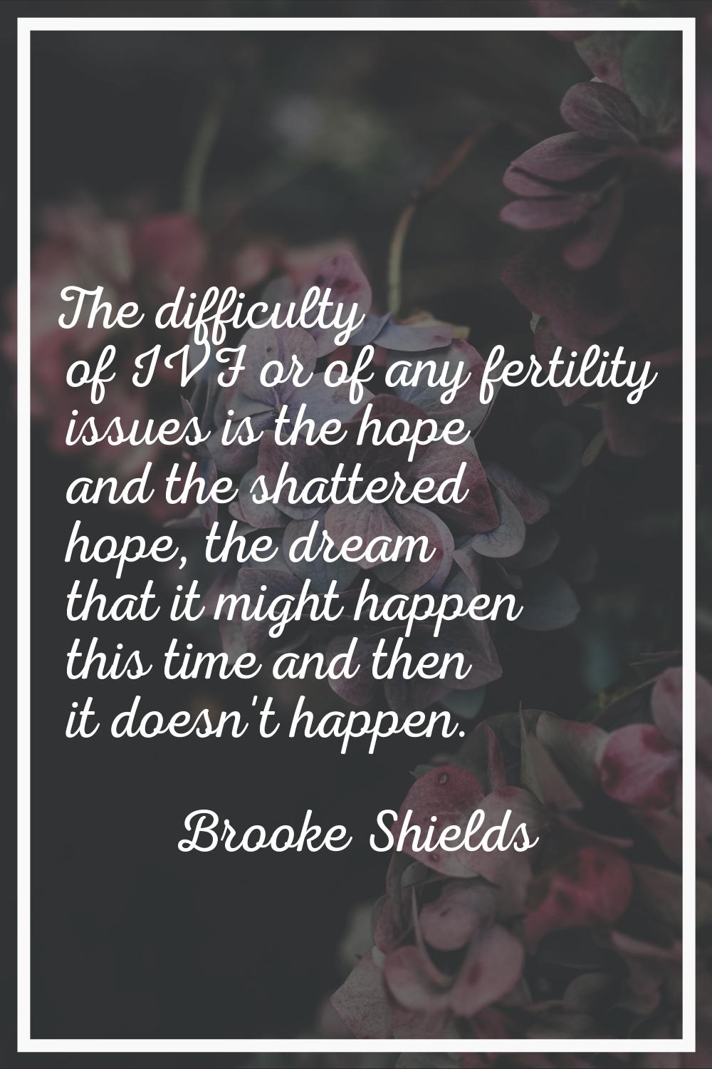 The difficulty of IVF or of any fertility issues is the hope and the shattered hope, the dream that