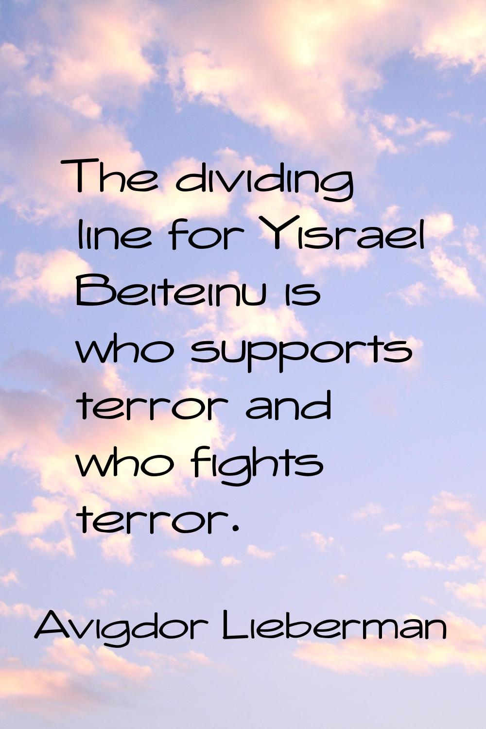 The dividing line for Yisrael Beiteinu is who supports terror and who fights terror.