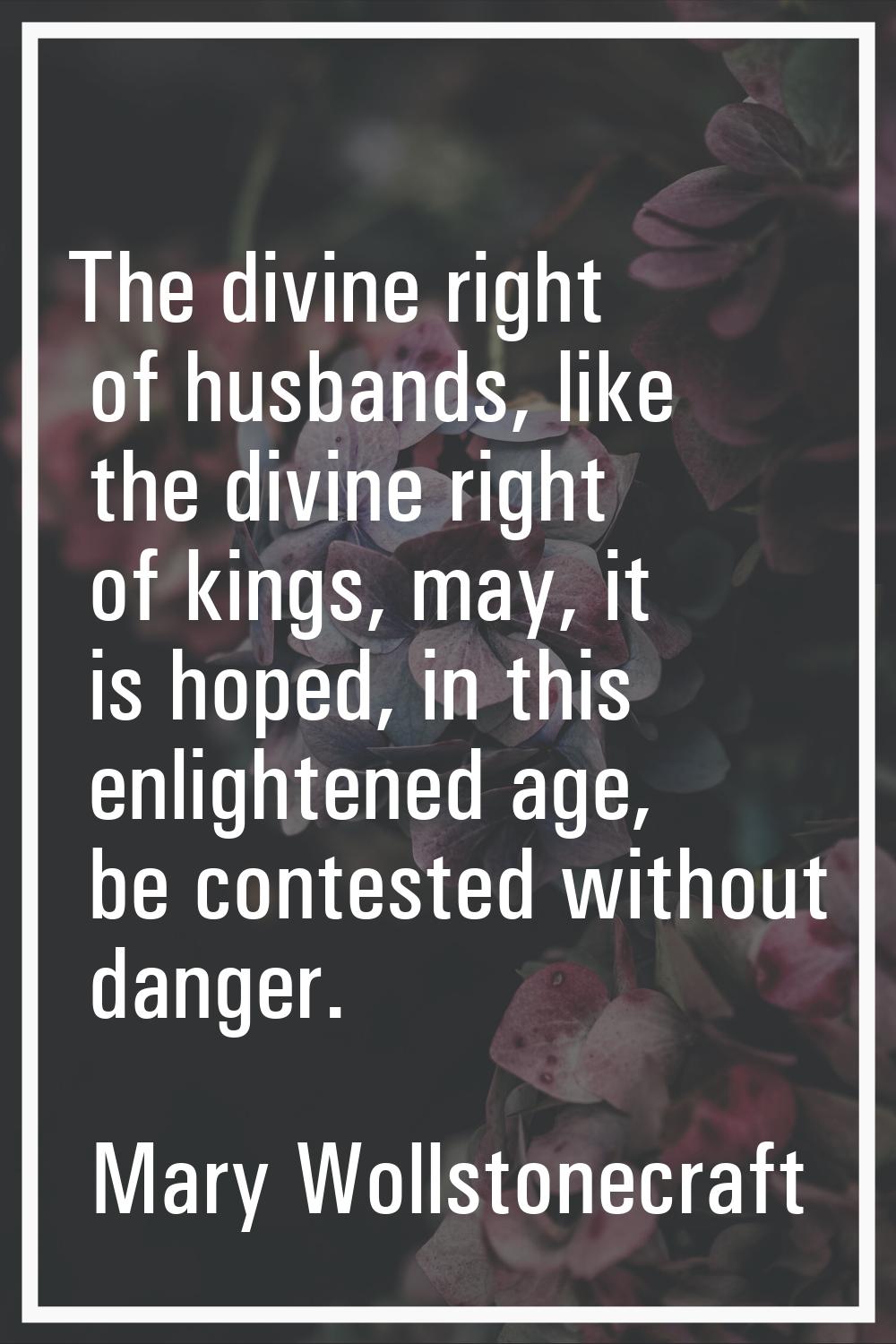 The divine right of husbands, like the divine right of kings, may, it is hoped, in this enlightened