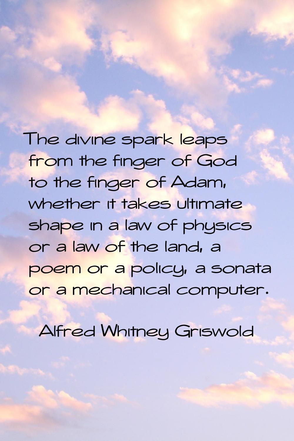 The divine spark leaps from the finger of God to the finger of Adam, whether it takes ultimate shap