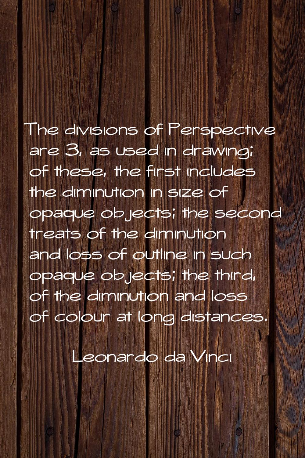 The divisions of Perspective are 3, as used in drawing; of these, the first includes the diminution