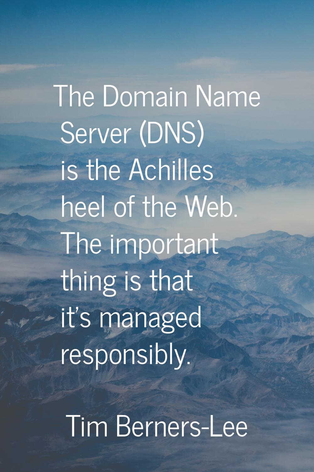 The Domain Name Server (DNS) is the Achilles heel of the Web. The important thing is that it's mana