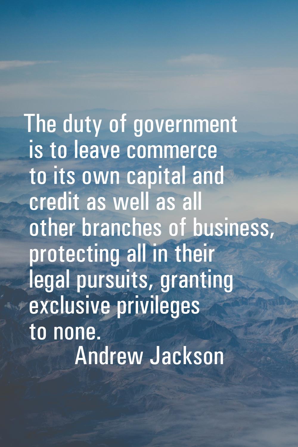 The duty of government is to leave commerce to its own capital and credit as well as all other bran