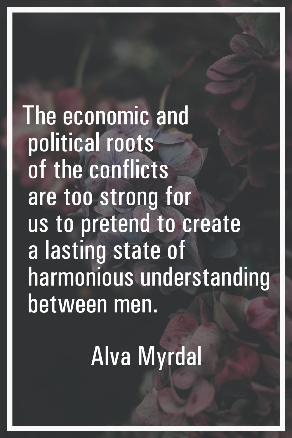 The economic and political roots of the conflicts are too strong for us to pretend to create a last