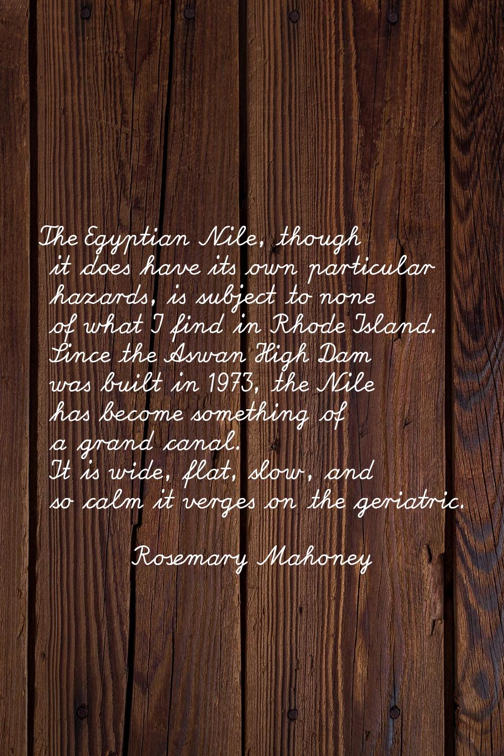 The Egyptian Nile, though it does have its own particular hazards, is subject to none of what I fin